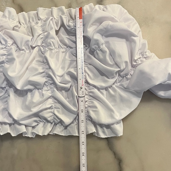 White Ruffled Ruched Crop Top - Picture 5 of 7